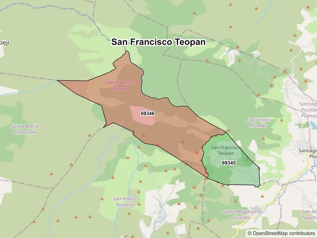 Mapa de códigos postales de San Francisco Teopan, Oaxaca