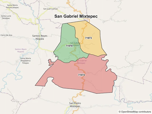 Mapa de códigos postales de San Gabriel Mixtepec, Oaxaca