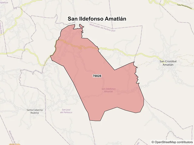 Mapa de códigos postales de San Ildefonso Amatlán, Oaxaca