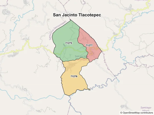 Mapa de códigos postales de San Jacinto Tlacotepec, Oaxaca