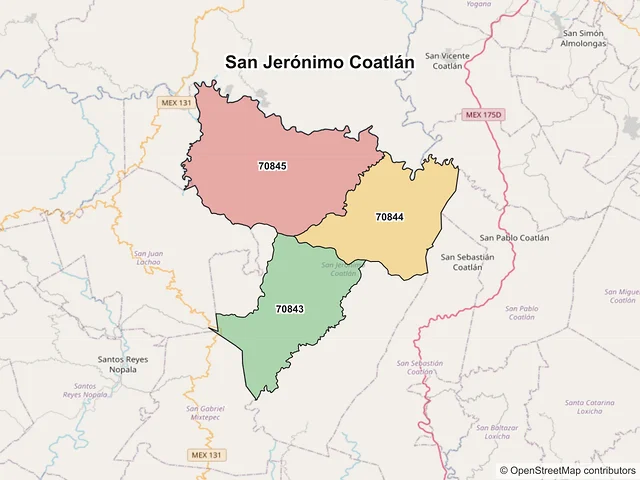 Mapa de códigos postales de San Jerónimo Coatlán, Oaxaca