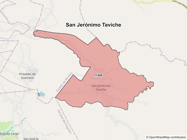 Mapa de códigos postales de San Jerónimo Taviche, Oaxaca