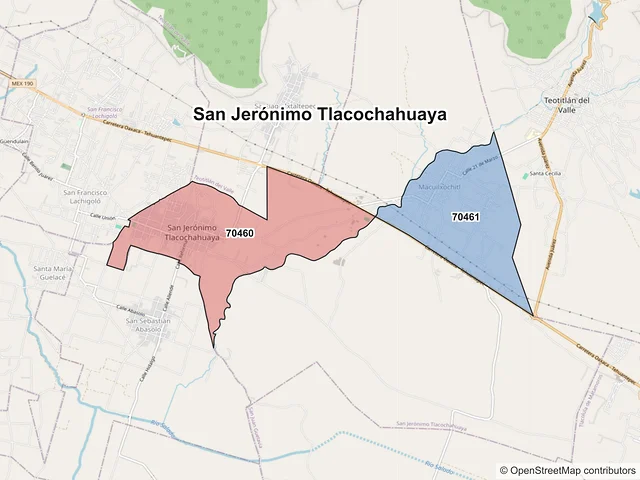 Mapa de códigos postales de San Jerónimo Tlacochahuaya, Oaxaca