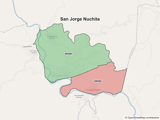 Mapa de códigos postales de San Jorge Nuchita, Oaxaca