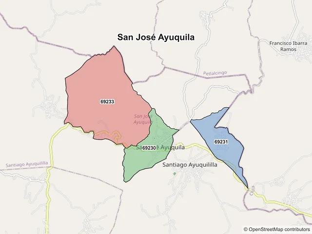 Mapa de códigos postales de San José Ayuquila, Oaxaca
