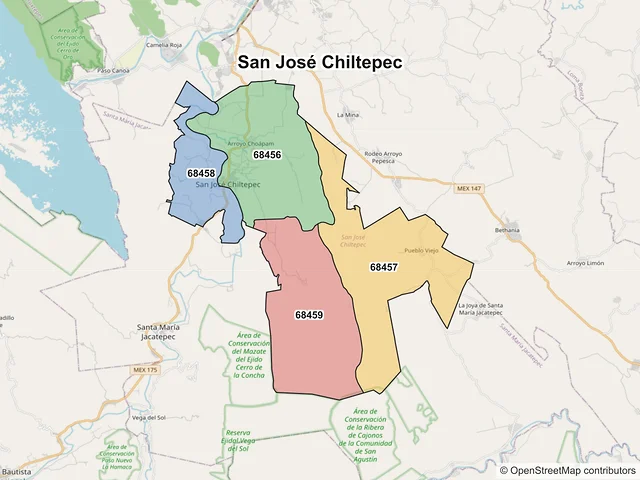Mapa de códigos postales de San José Chiltepec, Oaxaca