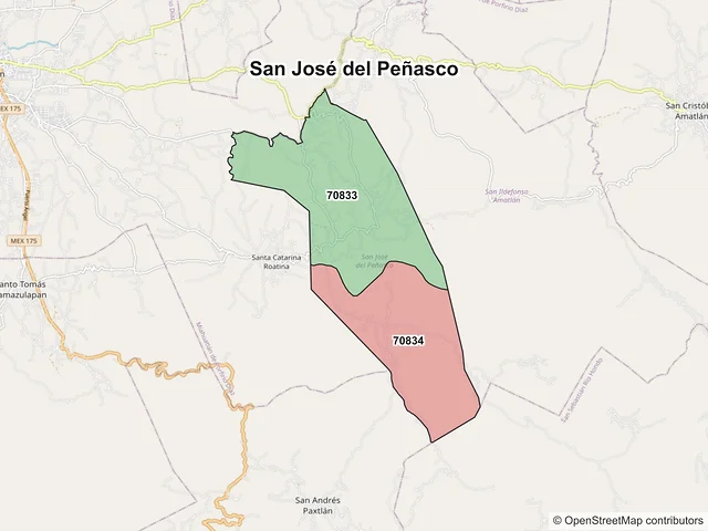 Mapa de códigos postales de San José del Peñasco, Oaxaca