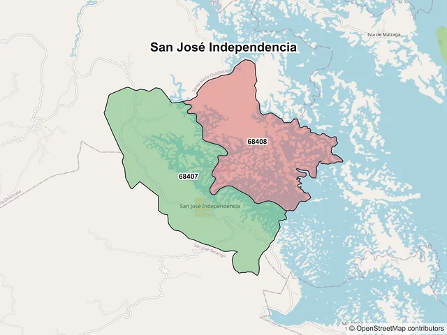 Mapa de códigos postales de San José Independencia, Oaxaca