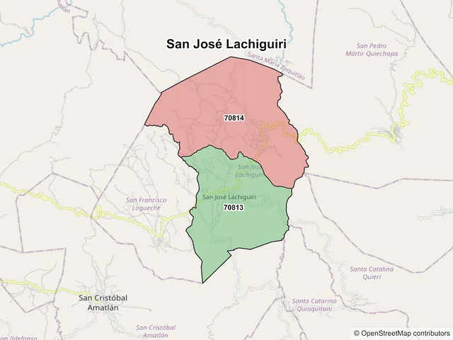 Mapa de códigos postales de San José Lachiguiri, Oaxaca