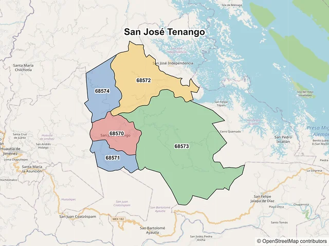 Mapa de códigos postales de San José Tenango, Oaxaca