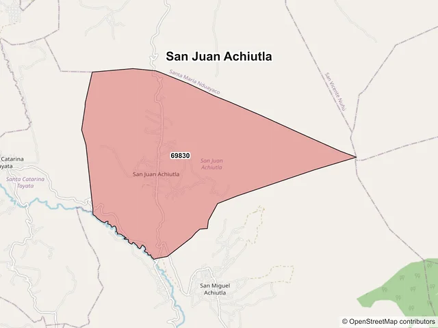 Mapa de códigos postales de San Juan Achiutla, Oaxaca