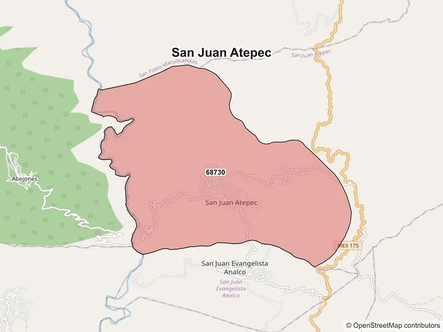 Mapa de códigos postales de San Juan Atepec, Oaxaca