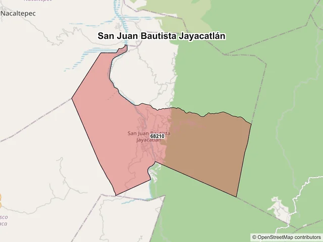 Mapa de códigos postales de San Juan Bautista Jayacatlán, Oaxaca