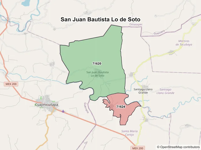 Mapa de códigos postales de San Juan Bautista Lo de Soto, Oaxaca