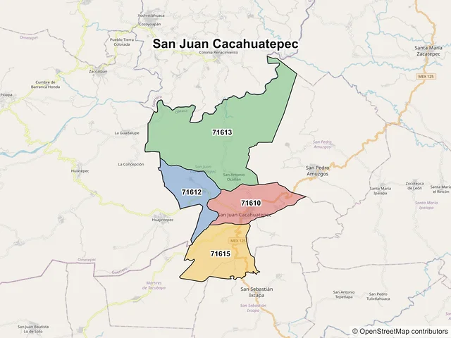 Mapa de códigos postales de San Juan Cacahuatepec, Oaxaca