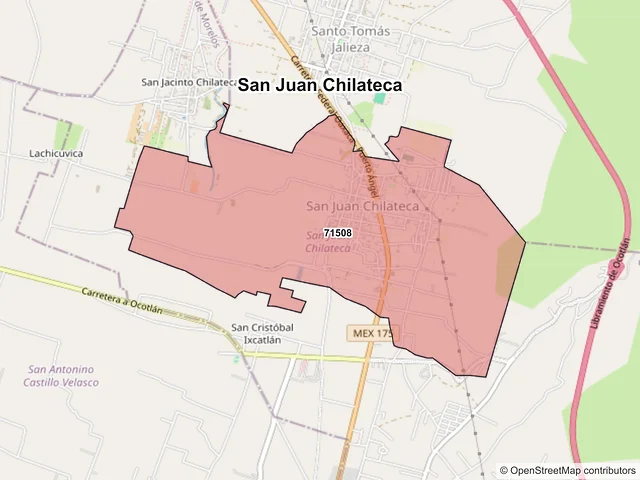 Mapa de códigos postales de San Juan Chilateca, Oaxaca