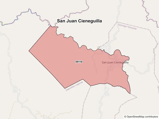 Mapa de códigos postales de San Juan Cieneguilla, Oaxaca