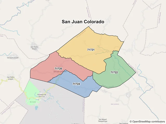 Mapa de códigos postales de San Juan Colorado, Oaxaca
