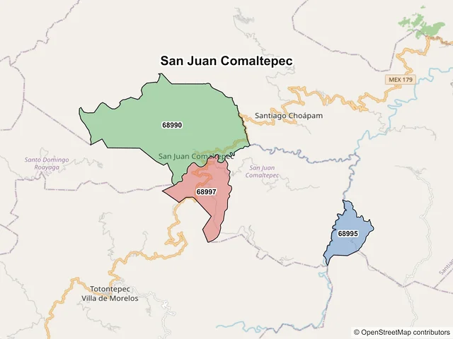 Mapa de códigos postales de San Juan Comaltepec, Oaxaca