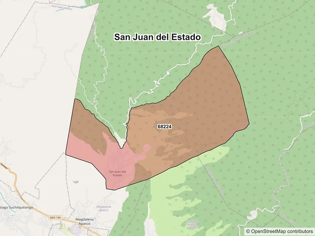 Mapa de códigos postales de San Juan del Estado, Oaxaca