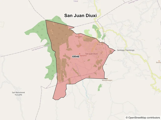 Mapa de códigos postales de San Juan Diuxi, Oaxaca