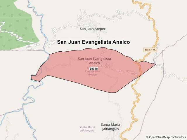 Mapa de códigos postales de San Juan Evangelista Analco, Oaxaca
