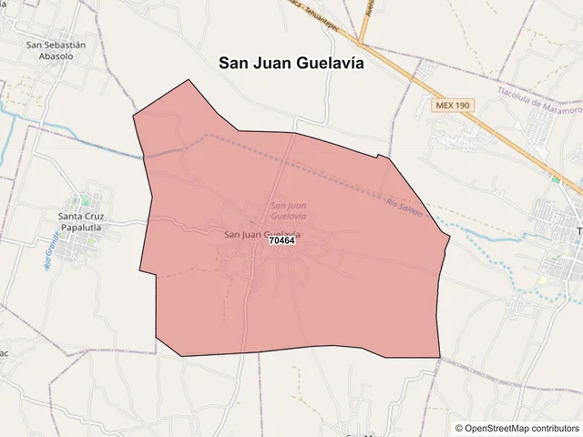 Mapa de códigos postales de San Juan Guelavía, Oaxaca