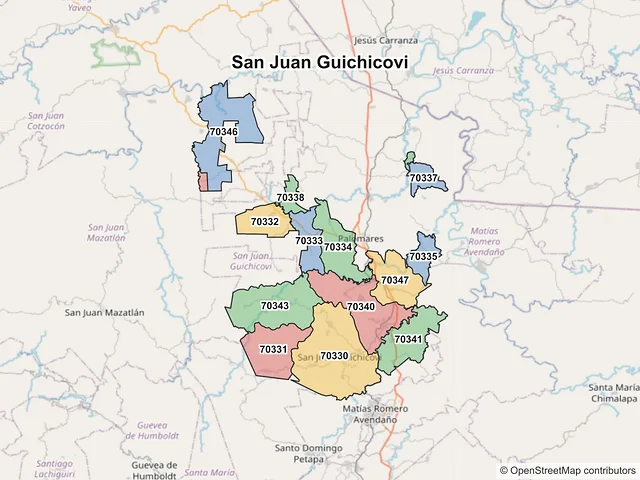 Mapa de códigos postales de San Juan Guichicovi, Oaxaca