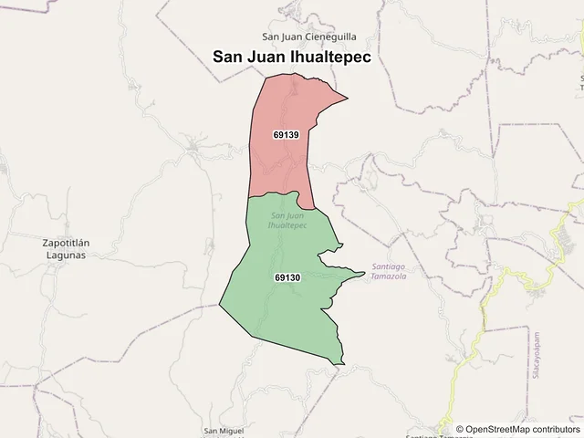 Mapa de códigos postales de San Juan Ihualtepec, Oaxaca