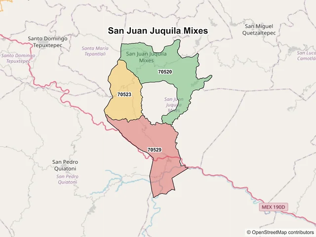Mapa de códigos postales de San Juan Juquila Mixes, Oaxaca
