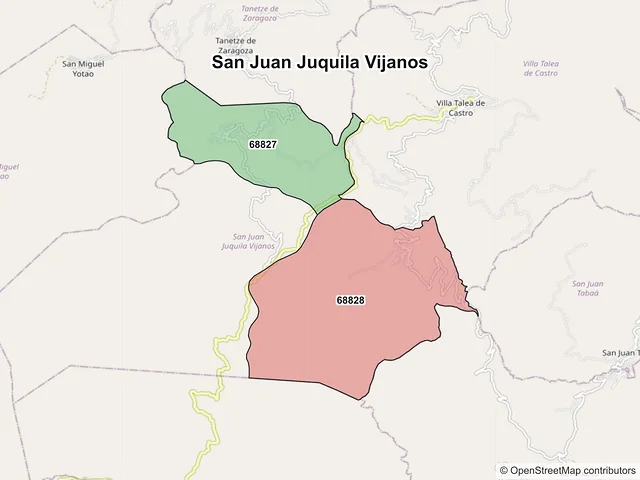Mapa de códigos postales de San Juan Juquila Vijanos, Oaxaca