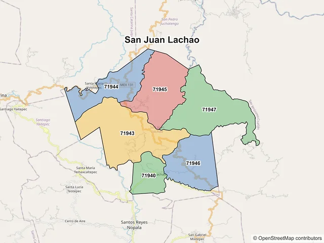 Mapa de códigos postales de San Juan Lachao, Oaxaca