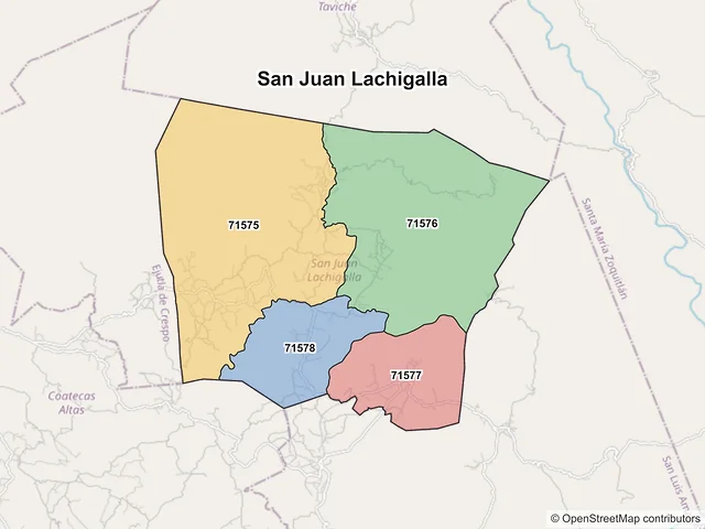 Mapa de códigos postales de San Juan Lachigalla, Oaxaca