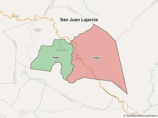 Mapa de códigos postales de San Juan Lajarcia, Oaxaca