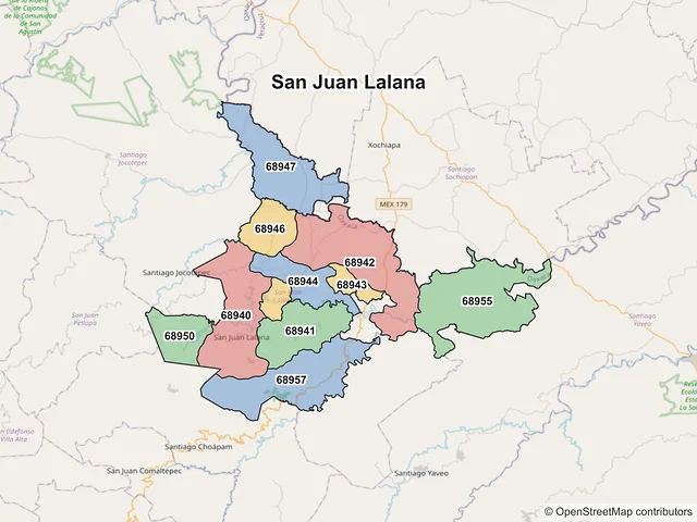 Mapa de códigos postales de San Juan Lalana, Oaxaca