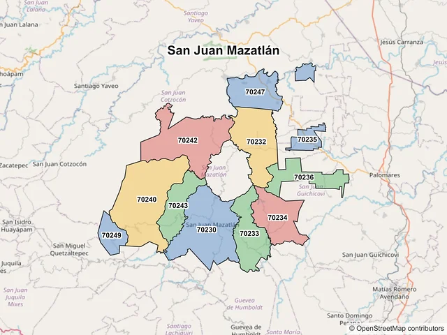 Mapa de códigos postales de San Juan Mazatlán, Oaxaca