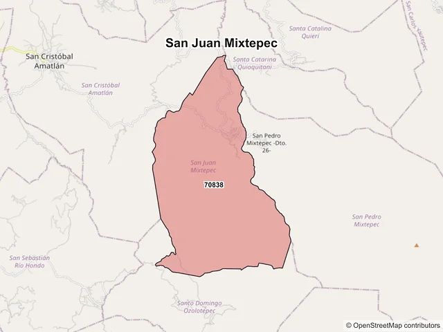 Mapa de códigos postales de San Juan Mixtepec, Oaxaca