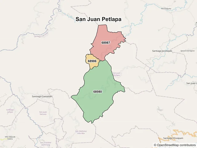 Mapa de códigos postales de San Juan Petlapa, Oaxaca