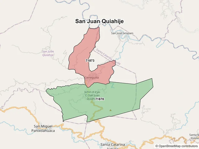 Mapa de códigos postales de San Juan Quiahije, Oaxaca