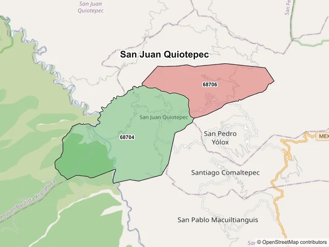Mapa de códigos postales de San Juan Quiotepec, Oaxaca