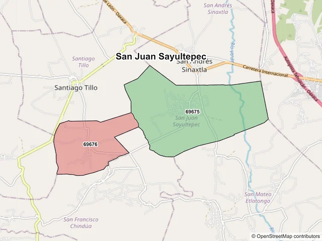 Mapa de códigos postales de San Juan Sayultepec, Oaxaca
