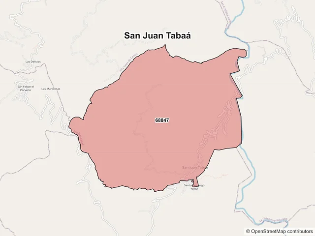 Mapa de códigos postales de San Juan Tabaá, Oaxaca