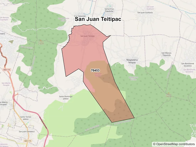 Mapa de códigos postales de San Juan Teitipac, Oaxaca