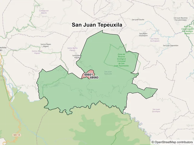 Mapa de códigos postales de San Juan Tepeuxila, Oaxaca