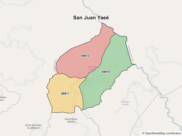 Mapa de códigos postales de San Juan Yaeé, Oaxaca