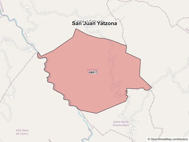 Mapa de códigos postales de San Juan Yatzona, Oaxaca