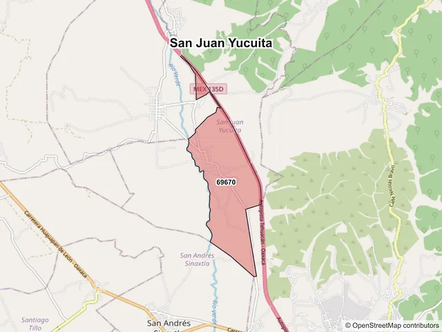 Mapa de códigos postales de San Juan Yucuita, Oaxaca