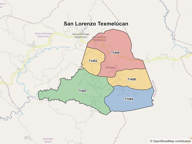 Mapa de códigos postales de San Lorenzo Texmelúcan, Oaxaca