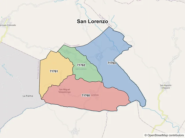 Mapa de códigos postales de San Lorenzo, Oaxaca
