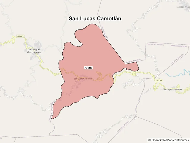 Mapa de códigos postales de San Lucas Camotlán, Oaxaca